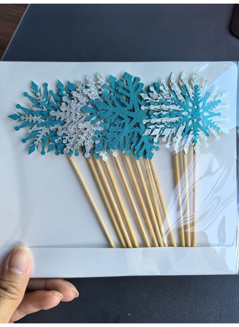 12PCS Frozen Cake Toppers Set Glitter Snowflake Themed Birthday Party Supplies Dessert Cupcake Decoration Picks for Girl‘s Birthday - Image 5
